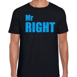 Mr right t-shirt zwart met blauwe letters voor heren - vrijgezellenfeest - fun tekst shirts / grappige t-shirts XL