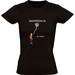 Happiness is een sigaar Dames T-shirt | roken | tabak | rook | smoking | sigaren | geluk | sigaretten | Zwart