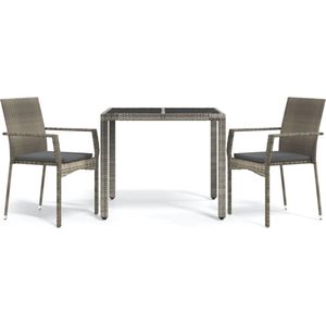 vidaXL - 3-delige - Tuinset - met - kussens - poly - rattan - grijs