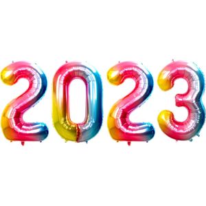 Ballon Cijfer 2023 Oud En Nieuw Versiering Nieuw Jaar Feest Artikelen Regenboog Happy New Year Ballonnen Regenboog – XL Formaat