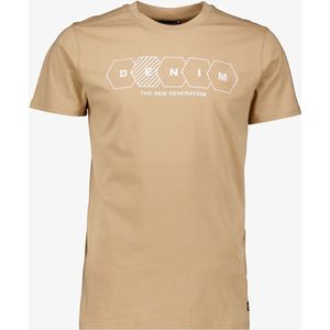 Unsigned heren T-shirt beige met tekst - Maat M