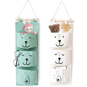 2 x Wall Hanging Bag, Hanging Organizer with 3 Pockets, Bathroom Hanging Bag, Kids Hanging Bag, Baby Hanging Bag, Fabric Hanging Bag, Foldable Hanging Bag
