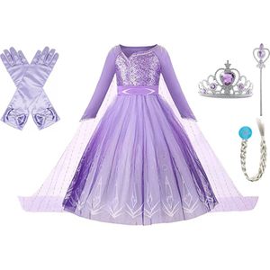 Prinsessenjurk meisje - Elsa jurk - Het Betere Merk - Tiara - Kroon - Toverstaf - Lange handschoenen - Haarvlecht - maat 122/128 (130) - carnavalskleding - cadeau meisje - verkleedkleren meisje - kleed - prinsessen speelgoed