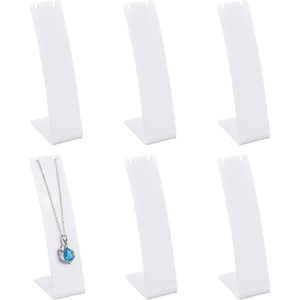 Acryl Ketting Houder 11Cm Hoogte - Wit - Oorbel Ketting Stand - L-Vorm - Sieraden Organizer - Store Opslag - Showcase - Ketting Hanger - 6 Stuks.