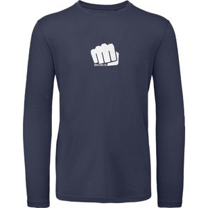 B & C - Heren T Shirt Bokser - Lange Mouw - Blauw- Maat XL