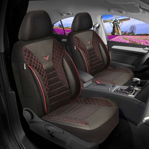 Autostoelhoezen voor Hyundai i10 2. Gen. 2013-2020 in pasvorm, set van 2 stuks Bestuurder 1 + 1 passagierszijde PS - serie - PS702 - Zwart/rode naad
