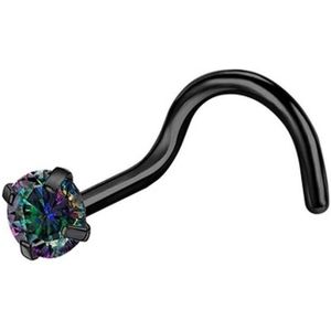 Neuspiercing zwart rond 3 mm met gave steen U-bocht