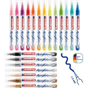 edding 5300 acrylstiften fijn set alle 20 kleuren- 20 acrylmarkers - fijne ronde punt 1-2 mm - acrylverf voor schilderen op canvas, hobbypapier en hout - acrylstiften voor stenen