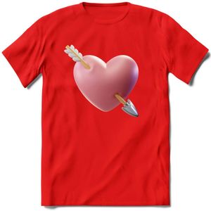 Valentijn Hart met pijl T-Shirt | Grappig Valentijnsdag Cadeautje voor Hem en Haar | Dames - Heren - Unisex | Kleding Cadeau | - Rood - S