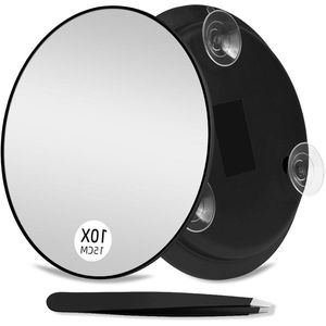 10x Vergrotende Spiegel met Zuignappen - Grote 15cm Vergrote Spiegel 10X - Reizen Ronde Make-up Spiegel met Hoge Vergroting - Make-up Spiegel met Pincet Sets