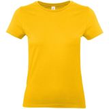 Basic dames t-shirt goud geel met ronde hals - Goud gele dameskleding casual shirts S