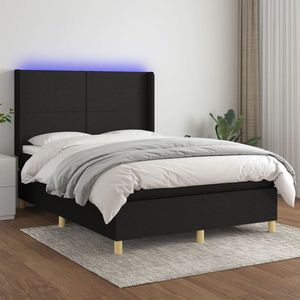 The Living Store Boxspring - LED - 140 x 200 - zwart wit - pocketvering - huidvriendelijk