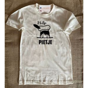 Hulp piet t-shirt- Hulppiet - Sint en piet- Shirt Wit, opdruk Zwart - Maat 12 yr
