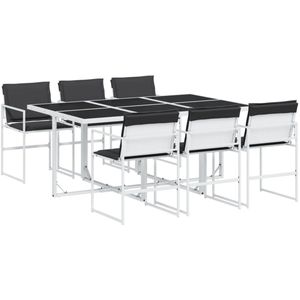 vidaXL Tuinset - Tuinsets -loungeset - Tuintafel - 7-delige Tuinset met kussens textileen wit