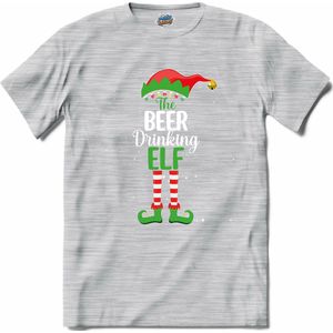 Foute kersttrui - Beer drinking kerstelf - T-Shirt - Dames - Donker Grijs - Gemêleerd - Maat XL
