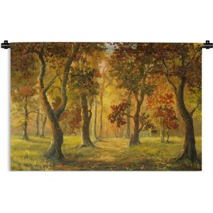 Wandkleed Bossen en bomen illustratie - Een illustratie van een bos in de herfstzon Wandkleed katoen 180x120 cm - Wandtapijt met foto XXL / Groot formaat!
