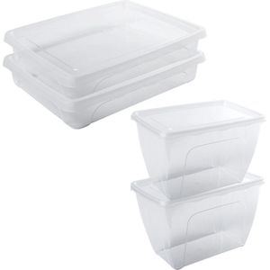 4x Voorraad/vershoudbakjes hoog/diep 1,5 en laag 1,5 liter transparant plastic/kunststof - 18 x 12 x 12 cm - 24 x 20 x 5 cm - Vienna - Vershouddoos bakje - Mealprep - Maaltijden bewaren