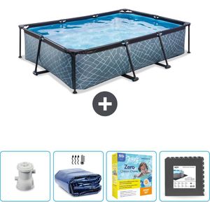 EXIT Rechthoekig Stone Frame Zwembad - 300 x 200 x 65 cm - Inclusief Pomp Solarzeil - Onderhoudspakket - Vloertegels - Nu extra voordelig