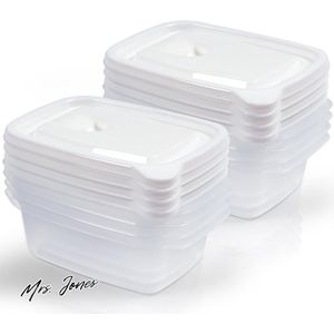 Mrs. Jones 8 stuks 600 ml diepvriesdozenset rechthoekig 17 x 115 x 55 cm meal prep dozen vershouddozen met deksel BPA-vrij voedselbox magnetronbestendig. .