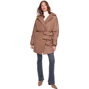 Trendyol Mink Oversized Gewatteerde Gewatteerde Jas Met Gedetailleerde Riem En Tas Twoaw22Mo0001