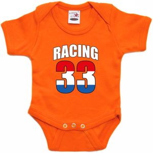 Oranje race fan romper voor babys - racing 33 Max - coureur supporter rompertje / outfit baby 80