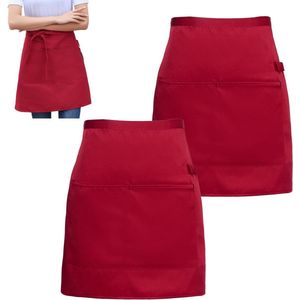 Set van 2 rode halfschorten - korte schorten voor in de keuken - geschikt voor hotels, restaurants, cafés en thuisgebruik .