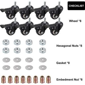 Heavy Duty Castors - Zwaarlast Zwenkwielen / Trolley Wielen voor Meubels,8pcs