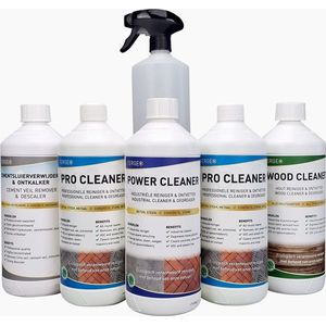 Tergeo Cleaners Pakket + Applicatieflacon - Schoonmaakmiddelen - Schoonmaken - Hout reinigen - Beton reinigen - Cementsluierverwijderaar - Dakpannen reinigen - Gevelreiniger - Terrasreiniger - Tegelreiniger