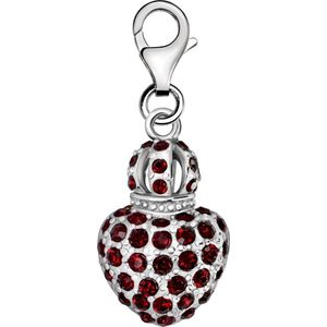Quiges – 925 - Zilver – Charm - Bedel - Hanger - 3D Rode Zirkonia Hart met Kroon - met – sterling - zilver - karabijnslot - geschikt - voor -Bedelarmband HC173