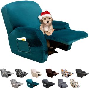 Stretchhoes voor relaxstoel, 4-delige stretch fauteuilhoes, relaxstoel met zijzak, stoelbeschermer voor relaxstoel, elastisch, wasbaar, stoelhoes voor hoes, relaxstoel, fluweel, smaragd