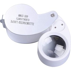 CHPN - Loep - Juweliersloep - Mini loep - Mini vergrootglas - Juwelier - 40/25MM - Zilver - Inschuifbaar - Zakformaat - Universeel - Met LED lampje