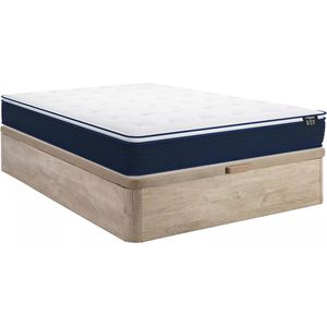 Vente-unique Set 140 x 190 cm bedbodem met opbergruimte, licht naturel + matras met pocketveren met ingebouwd dekmatras van 24 cm dik - ALTIER van YSMÉE