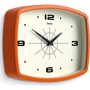 Wandklok 'Movie' – kleine ronde eigentijdse klassieke ronde klok in oranje, 25cm, ideaal voor de keuken, woonkamer, kantoor of slaapkamer