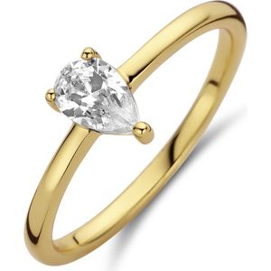 New Bling 9NB-0601-56 Zilveren Ring Dames - Zirkonia - Chaton - Pear - 6 mm - Maat 56 - Goudkleurig