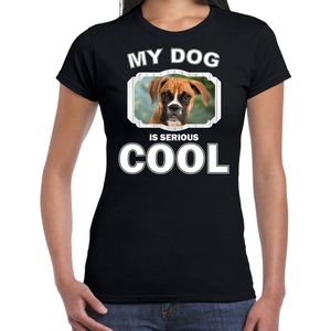Boxer honden t-shirt my dog is serious cool zwart - dames - Boxer liefhebber cadeau shirt M