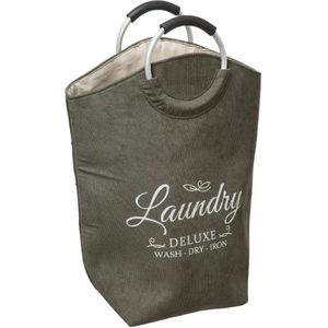 5Five Wasmand XXL wasgoed zak met hengsels - olijfgroen - 35 liter - 52 x 28 x 60 cm