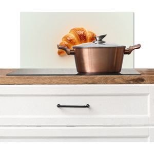 Spatscherm keuken 70x30 cm - Kookplaat achterwand Croissant - Brood - Beige - Muurbeschermer - Spatwand fornuis - Hoogwaardig aluminium