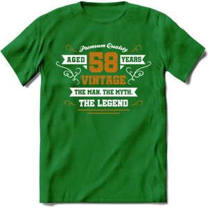 58 Jaar Legend T-Shirt | Goud - Wit | Grappig Verjaardag en Feest Cadeau Shirt | Dames - Heren - Unisex | Tshirt Kleding Kado | - Donker Groen - 3XL