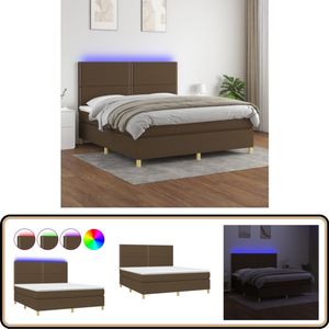 vidaXL Boxspring met LED en matras - 160x200 cm - Donkerbruin Boxspring Bed - Led Lamp - Bruine Boxspring - Tweepersoons Bed - Slaapcomfort