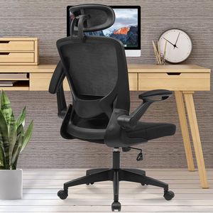 Bureaustoel, ergonomisch, verstelbare bureaustoel met verstelbare hoofdsteun, armleuningen, draaistoel, kantelfunctie tot 135°, managersstoel met net