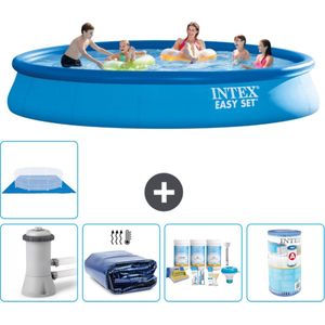 Intex Rond Opblaasbaar Easy Set Zwembad - 457 x 84 cm - Blauw - Inclusief Pomp Solarzeil - Onderhoudspakket - Filter - Grondzeil - Stofzuiger