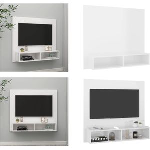 vidaXL Tv-wandmeubel 102x23-5x90 cm spaanplaat hoogglans wit - Tv-wandmeubel - Tv-wandmeubels - Tv-wandkast - Tv-wandkasten