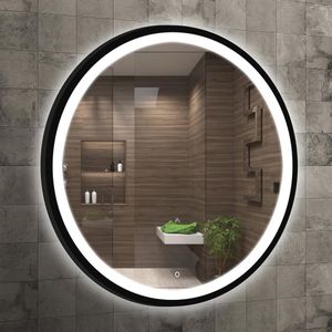 Ronde LED Badkamerspiegel 60cm met Verlichting en Zwart Frame