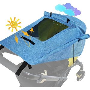 Luifel kinderwagen met uv-bescherming 50+ en waterdicht, dubbellaags stof met kijkvenster en extra brede schaduwvleugels, lichtblauw