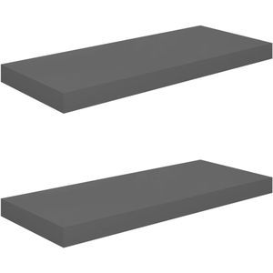 vidaXL Wandschappen zwevend 2 st 60x23,5x3,8 cm MDF hoogglans grijs - Wandschap - Wandschappen - Zwevend Schap - Zwevende Schappen
