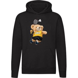 Badminton Beertje Hoodie - dieren - sport - shuttle - tennis - beer - racket - smash - unisex - trui - sweater - capuchon