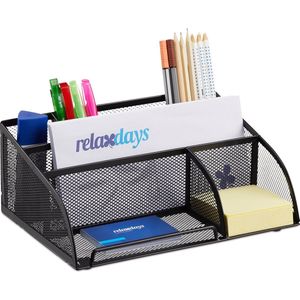 Relaxdays pennenbak 5 vakken - gaas - metaal - bureaustandaard - Mesh - bureau organizer - zwart