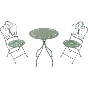 AXI Marilou 3-delige metalen Bistroset Romantisch Pastelgroen – Ge-poedercoat metalen frame – Balkon-set 2 stoelen en tafel