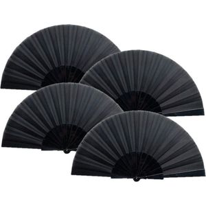 Set van 4x stuks spaanse Handwaaier zwart 23 x 43 cm - Voordelige verkoelings waaiers voor de zomerse themperaturen