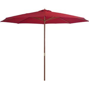 The Living Store Parasol met houten paal 350 cm bordeauxrood - Zonnescherm - Parasol - Buitenleven - Tuinset - Balkondecoratie